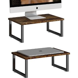 Simple Trending 2 Pack Monitor Stand Riser, Wood Desk Storage Organizer for Office Laptop, Computer, Antique Brown - 1 of 4