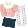Sophia’s 3 Piece Feather Trim Sweater Outfit Set for 18'' Dolls, Pink - 2 of 4