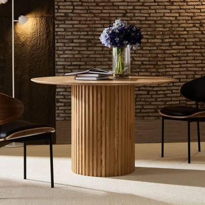 Sapphtopaz Round Dining Table Kitchen Table Modern Wood Dining Table with Sturdy Cylindrical Base for Kitchen, Small Spaces