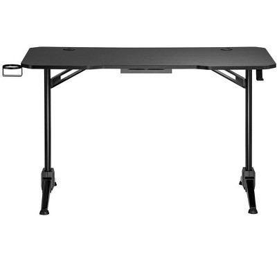 Compact Black Steel Frame Computer Desk with Cup Holder & Cable Tray