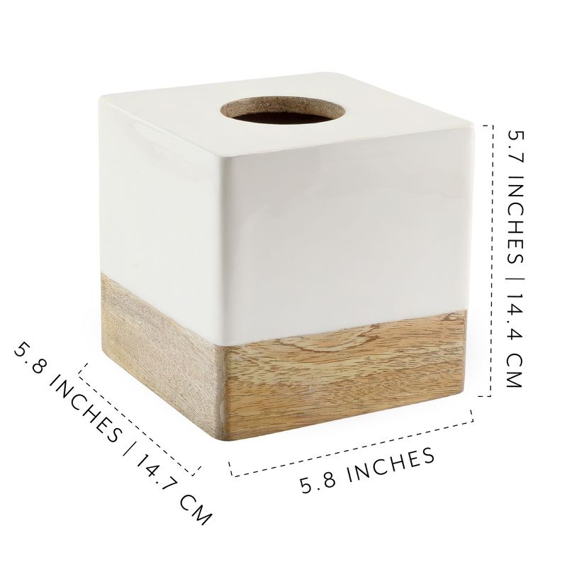 AuldHome Design Tissue Box Cover (Enamel/Mango Wood); Minimalist Scandinavian Decor White Tissue Holder, 3 of 9