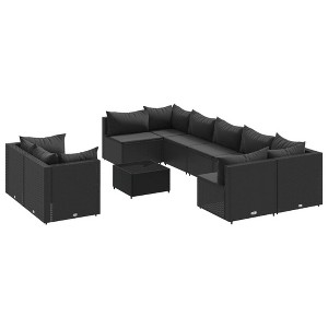 vidaXL Patio Sofa Set with Cushions Lounge Setting Outdoor Furniture Poly Rattan - Black - 1 of 4