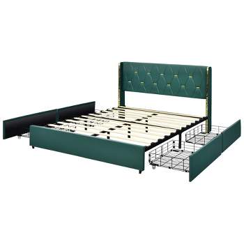 Costway Full/Queen Upholstered Bed Frame with 4 Storage Drawers Headboard