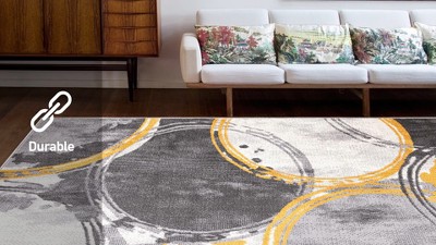 Yellow and Gray Geometric Circles 5' x 7' Synthetic Area Rug