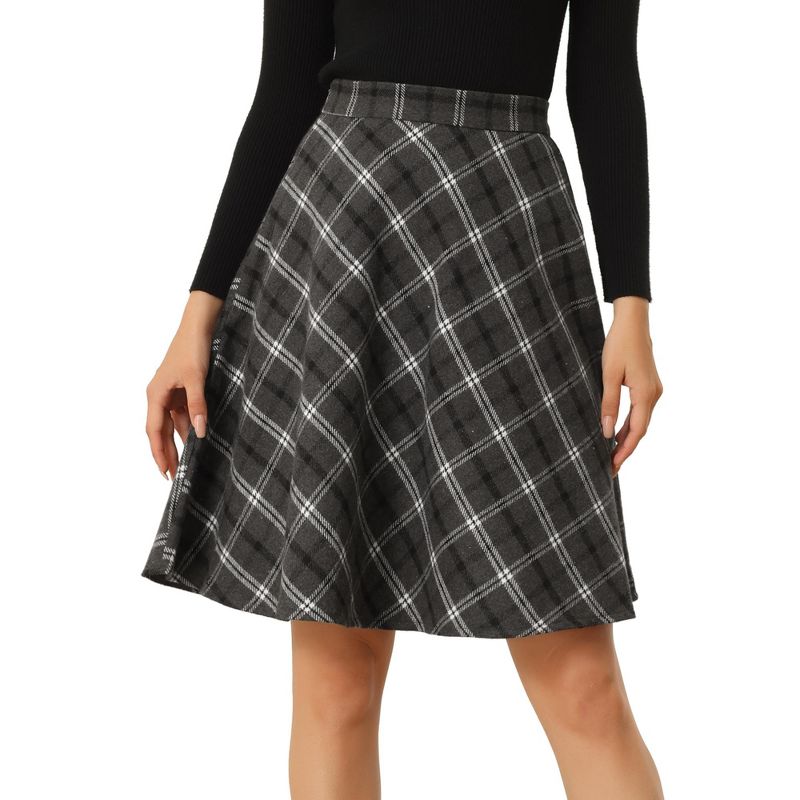 Allegra K Women's Plaids Vintage Tartan Elastic Waist Knee Length A-Line Skirt, 1 of 7