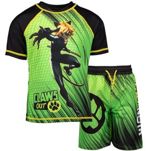 Miraculous Cat Noir Rash Guard and Swim Trunks Outfit Set Little Kid to Big Kid - 1 of 4