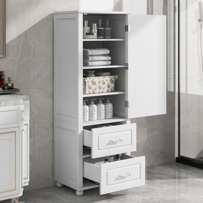 Hrinhom 23"W Tall Bathroom Cabinet,Freestanding Storage Cabinet with Two Drawers and Adjustable Shelf