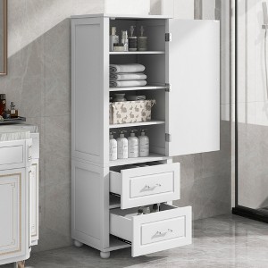 Hrinhom 23"W Tall Bathroom Cabinet,Freestanding Storage Cabinet with Two Drawers and Adjustable Shelf - 1 of 4