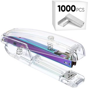 HTUTWOO Office Desk Stapler with 1000 24/6 Staples, Transparent Clear Durable Acrylic Fashion Shape, for Office Home School - 1 of 4