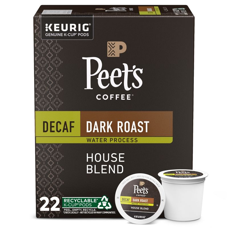 Peet&#39;s Decaf House Dark Roast Coffee - Keurig K-Cup Pods - 22ct, 1 of 6
