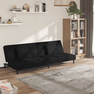 vidaXL 2-Seater Sofa Bed with Two Pillows Black Velvet - 1 of 4