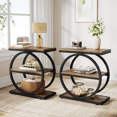 Tribesigns End Table Set, Bedside Table with 3 Tiers Shelves, 2PCS