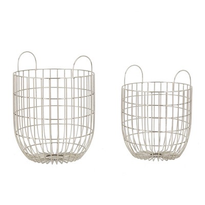 Set of 2 Contemporary Iron Storage Baskets Silver - Olivia & May