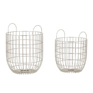 Set of 2 Contemporary Iron Storage Baskets Silver - Olivia & May: Large Decorative Blanket Metal Baskets - 1 of 4