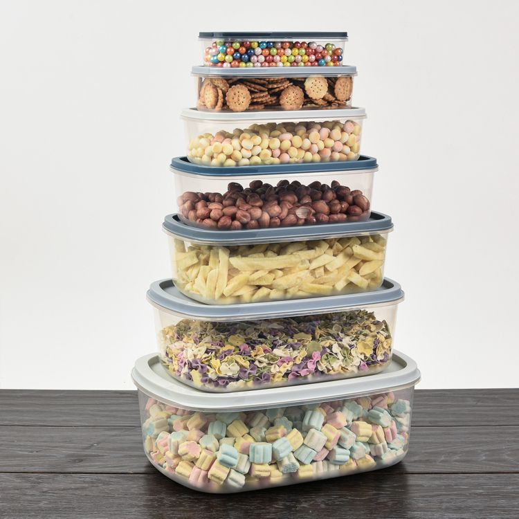 SharpChef 14PC Rectangular Plastic Food Storage Container Set, Stackable, Nesting, Airtight Leak-proof Lids, 7 Colors, 1 of 5