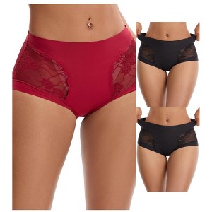 INSPIRE CHIC 3 Packs Women's High Waisted Lace Breathable Full Coverage Tummy Control Briefs Panties - 1 of 4