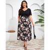 Women's Casual Plus Size Dresses V Neck Short Sleeve Floral A-Line Swing Midi Summer Dress - 2 of 4