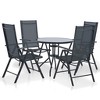 vidaXL 5-Piece Black Patio Dining Set with Adjustable Reclining Chairs - Powder-Coated Aluminum and Textilene Construction for Indoor and Outdoor Use - 2 of 4