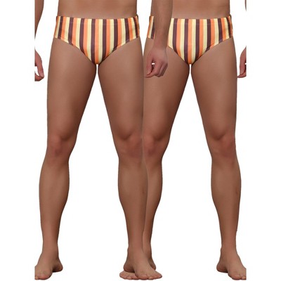Lars Amadeus Men's Elastic Waist Contrast Color Stripe Printed Swim Briefs 2 Pcs