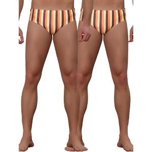 Lars Amadeus Men's Elastic Waist Contrast Color Stripe Printed Swim Briefs 2 Pcs - 1 of 4