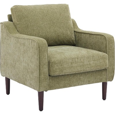 Mid-Century Modern Accent Chair, Linen Fabric Armchair with Scooped Arms, High Back Comfy Sofa for Living Room, Bedroom, Office