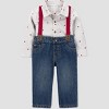Carter's Just One You® Baby Boys' 2pc Striped Heart Button-Down Shirt and Denim Suspender Set - Blue/Gray - 2 of 4
