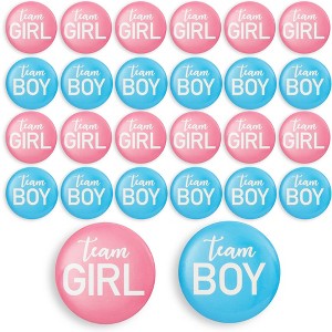 Juvale 24 Pack Gender Reveal Pins for Party Supplies, Blue and Pink Team Boy Team Girl Buttons, 2.25 In - 1 of 4