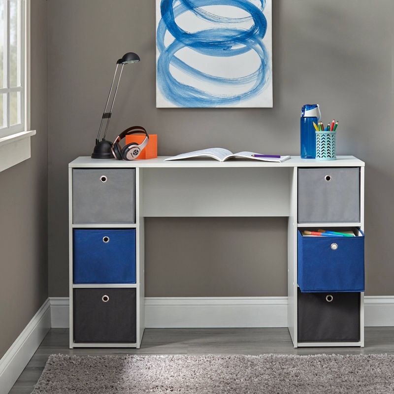 Student Writing Desk with 6 Fabric Bins - Buylateral, 4 of 5