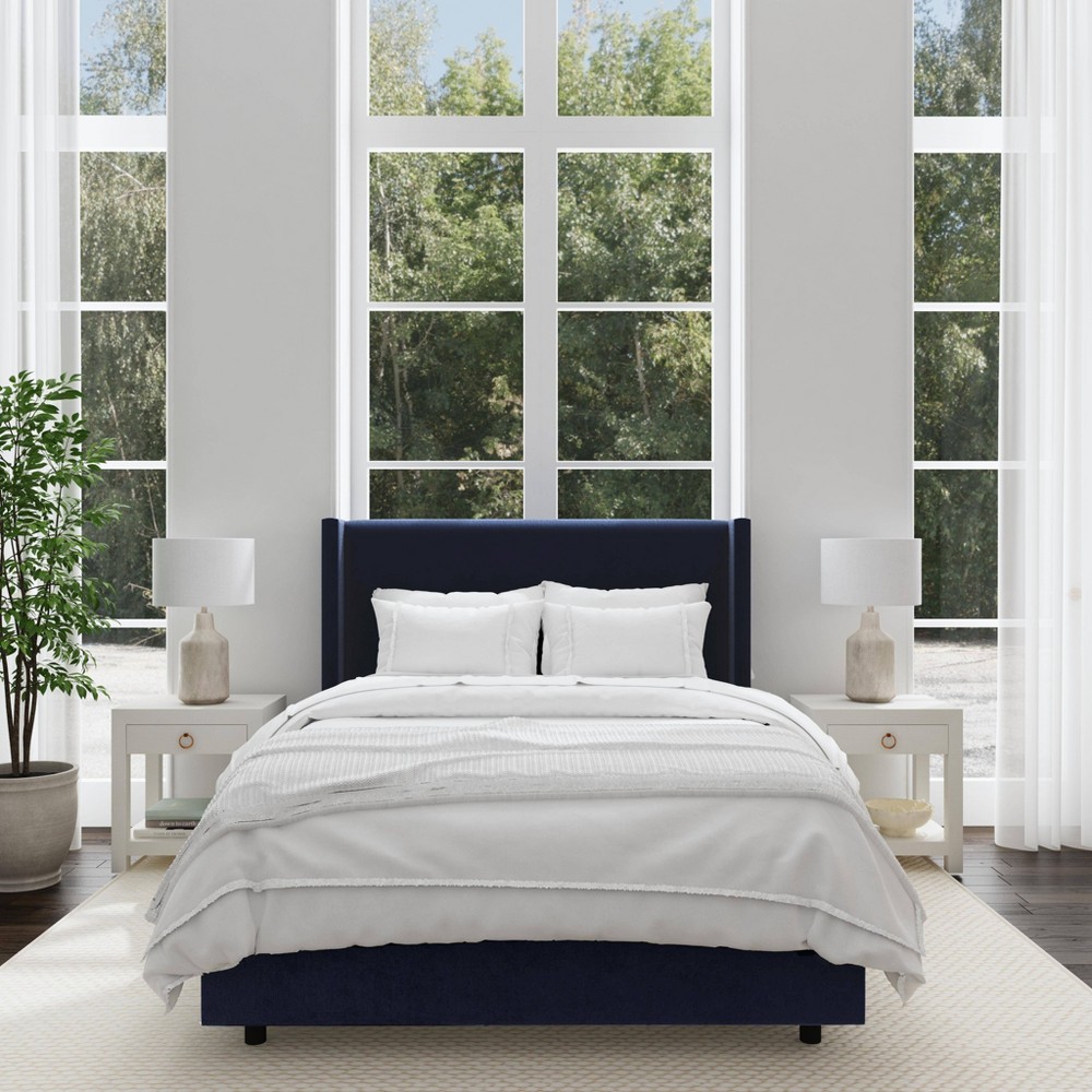 Photos - Bed Twin Austin Wingback  in Velvet Titan Ocean - Threshold™: Pine Frame, S