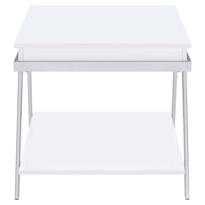 Modern White High Gloss and Chrome Rectangular End Table