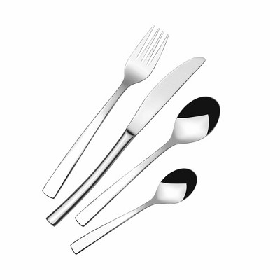 Towle Living Merion 16-Piece Flatware Set , Sleek Lightweight Stainless Steel Design with Mirror Finish, Unique Rounded Knife Detail, Dining for 4
