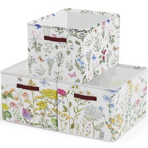 Aoibox Floral Storage Basket with Handles Collapsible Large Canvas Bin Foldable Organizer 3 Pack for Home Closet Bedroom Laundry Toys - 1 of 4