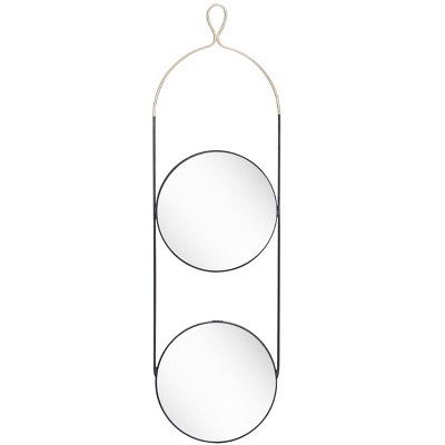 Contemporary Black and Gold Round Double Mirror with Metal Frame