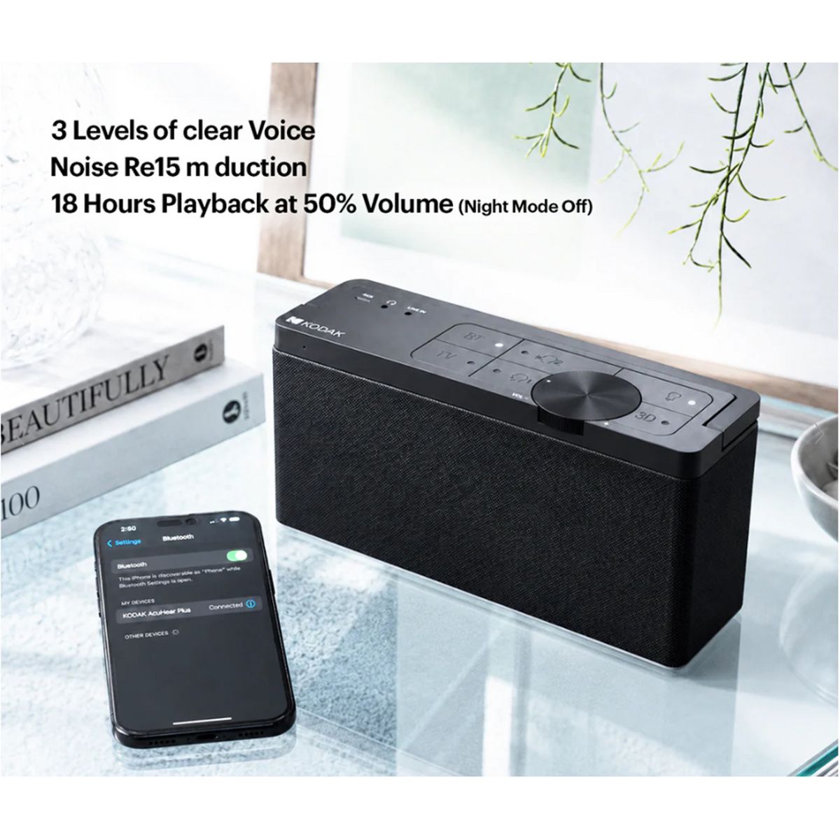 Kodak® AcuHear Plus Audio Enhancement Portable Rechargeable Bluetooth® TV Speaker with TWS, Aux/HDMI®/Optical Inputs, IPX4, up to 18 Hours Play T... - thumbnail 3
