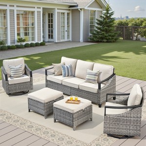 Buenhomino Outdoor Patio Furniture Sets, All-Weather PE Wicker Seating with Swivel Chairs, Sofas, Ottomans & Tables for Garden, Deck & Porch - 1 of 4