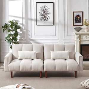 DOMETOUR 81" Linen Upholstered Convertible Sofa Bed, Modern Sleeper Futon Couches Loveseat with 2 Pillows for Living Room Bedroom Apartment - 1 of 4