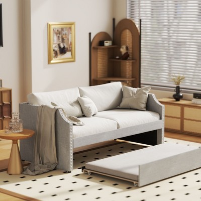 FUFU&GAGA Gray Upholstered Twin - Size Daybed with Trundle - Double - Layer Design for Space - Saving