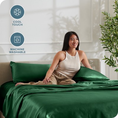 King Forest Green Satin Deep Pocket Sheet Set