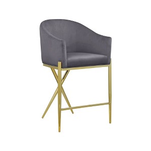 Meridian Furniture,Xavier Grey Velvet Counter Stool - 1 of 4