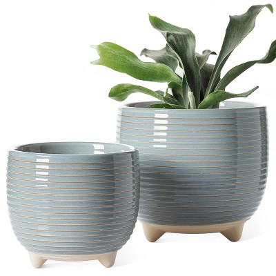 2-Pack Ceramic Plant Pots 5.1" & 6.4" - Succulent Plant Pots with Drainage Holes, Strainer, and Silicone Stopper - Indoor Planters