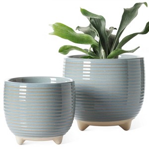 2-Pack Ceramic Plant Pots 5.1" & 6.4" - Succulent Plant Pots with Drainage Holes, Strainer, and Silicone Stopper - Indoor Planters - 1 of 4