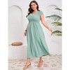 Women's Plus Size Maternity Maxi Dress Summer Casual Round Neck Short Sleeve Smocked High Waist Maxi Dresses with Pockets - 2 of 4