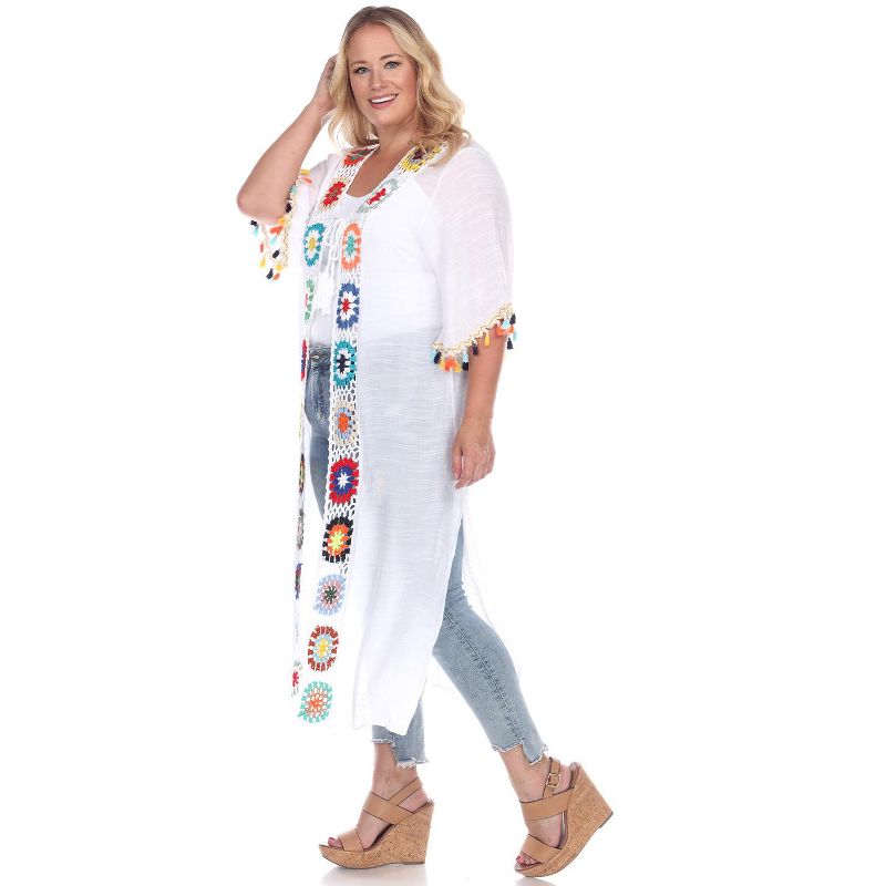 Women's Plus Size Crochet Duster Cover-Up - One Size Fits Most Plus - White Mark, 3 of 4