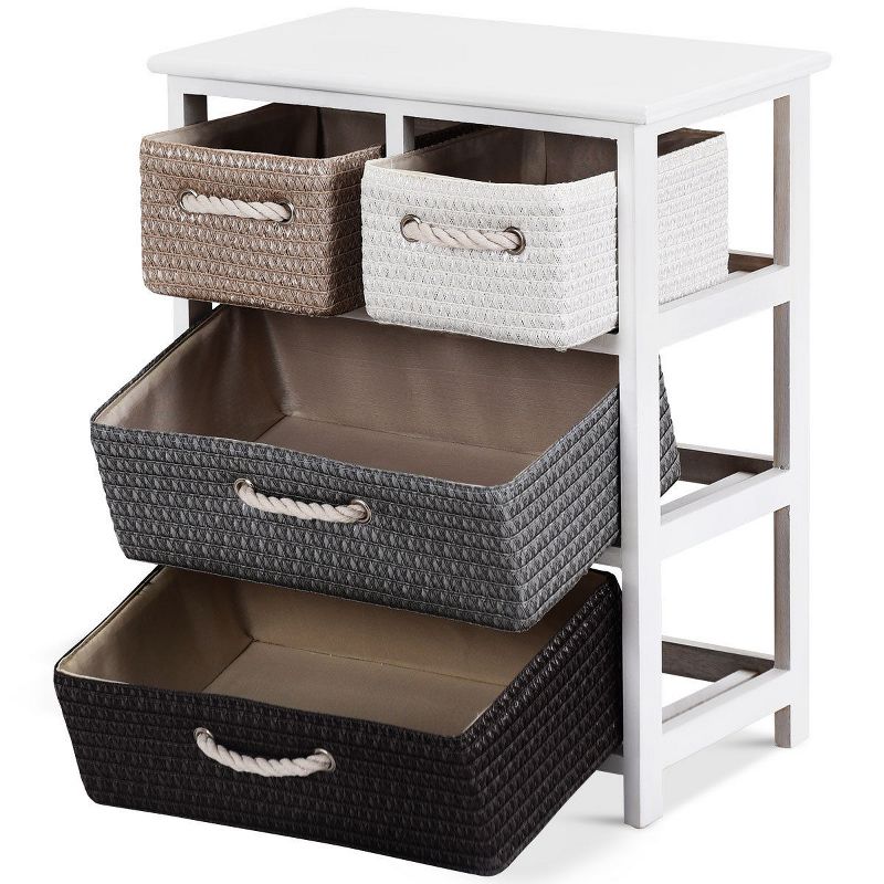 Costway Storage Drawer Unit 4 Woven Basket Cabinet Chest Bedside Table Nightstand, 4 of 11