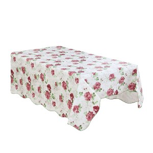 PiccoCasa Square Vinyl Water Oil Resistant Printed Tablecloths Dark Peony 53"x53" - 1 of 3