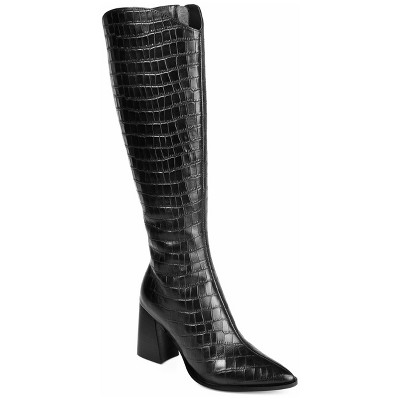 Journee Signature Womens Genuine Laila Extra Wide Calf Almond Toe Inside Zip Knee High Boots Croco 9.5 : Target