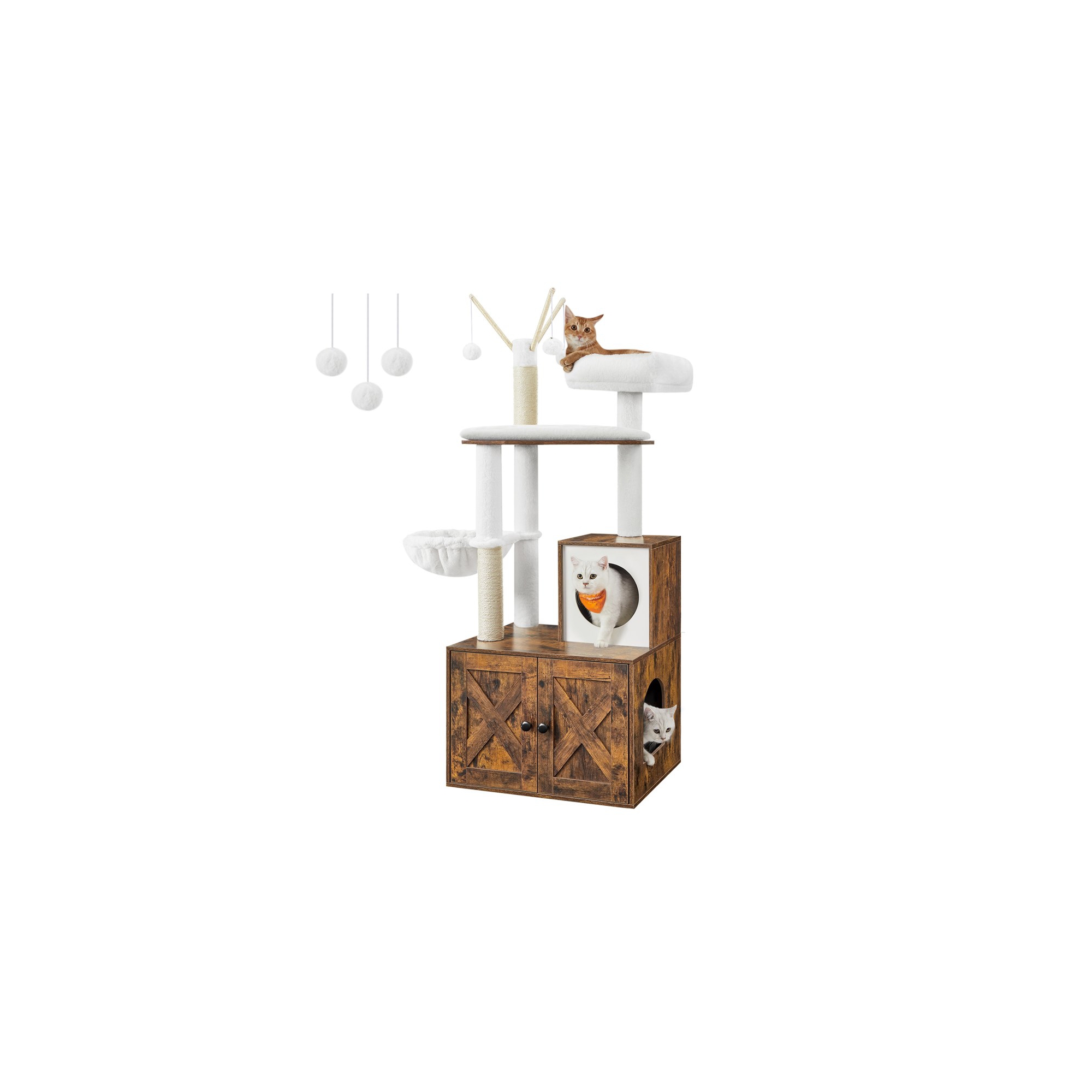 Feandrea WoodyWonders Cat Tree with Litter Box Enclosure, 2-in-1 Modern Tower, Furniture Hidden, Cat Condo with Scratching Posts, Rustic Brown