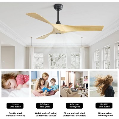 52 Inch Ceiling Fan No Light 3 Blades Low Profile Downrod Mount Ceiling Fans with Remote for Indoor/Outdoor  Patio Garage Living Room Bedroom