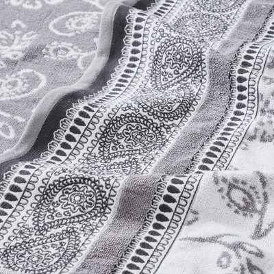 Stone Gray Cotton Jacquard and Solid Towel Set