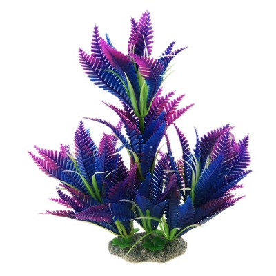 Unique Bargains Aquarium Tank Plastic Grass Plant w Ceramic Base 9.8"